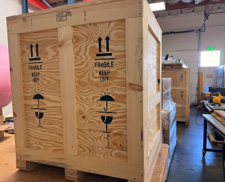This is a heat treated wood shipping crate with a moisture vapor barrier bag w/ dessicant