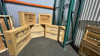 Here we see ISPM15 compliant heat treated wood shipping crates for international art shipping for crated paintings.